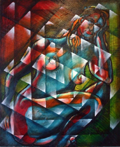 SITTING WOMAN FIXED IN MOTION (30X24) OIL on CANVAS