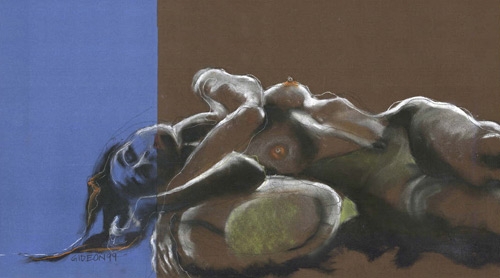 RECLINING FIGURE-DIPTYCH (19X34) CHARCOAL-PASTEL on PAPER