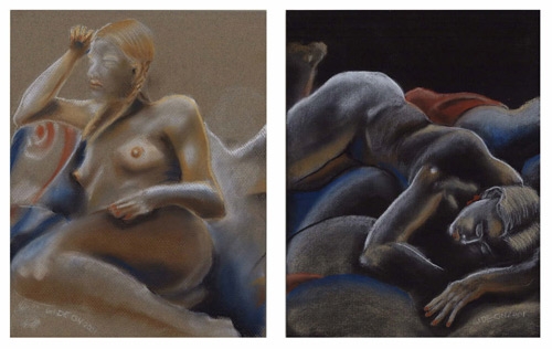 TWO FIGURES-DIPTYCH (12X19) CHARCOAL-PASTEL on PAPER