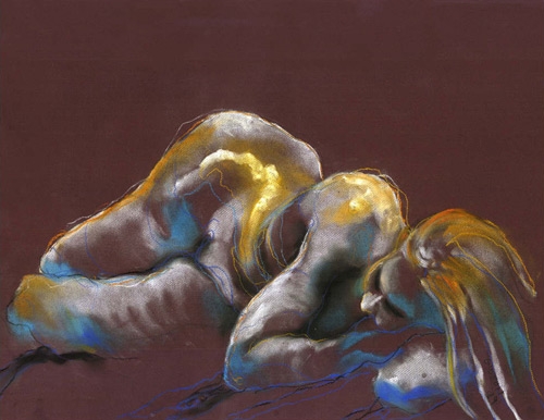 RECLINING FIGURE IN YELLOW (19X25) CHARCOAL-PASTEL on PAPER