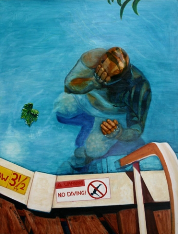 NO DIVING (48X36) WOOD, ACRYLIC & OIL on BOARD
