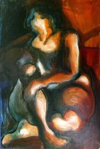 SITTING NUDE II (40X26) OIL on PAPER & PLYWOOD