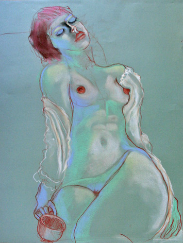 RECLINING FIGURE WITH COFFEE MUG (24 X 18) PASTEL on PAPER