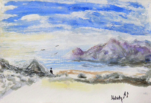 THE SALTY SEA (15X22) WATER COLOR ON ABSORBENT BACKGROUND on PAPER