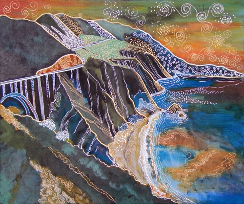 SUNSET OVER BIG SUR AND PCH (20 X 24) ACRYLIC & PEN on CANVAS