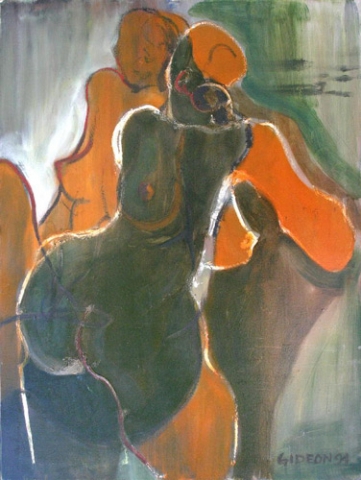 TWO FEMALE NUDES I (40X30) OIL on CANVAS