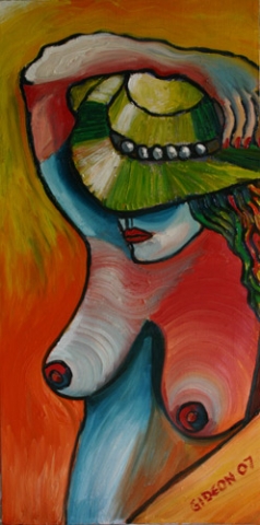 WOMAN WITH HAT (30X15) OIL on CANVAS