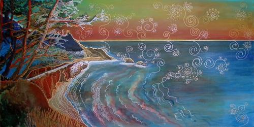 PANORAMA OF PCH AT BIG SUR (24 X 48) ACRYLIC & PEN on CANVAS