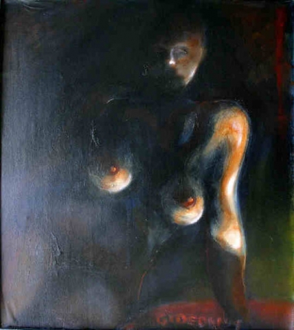 SITTED FEMALE NUDE (29.25X26) OIL on PAPER on BOARD